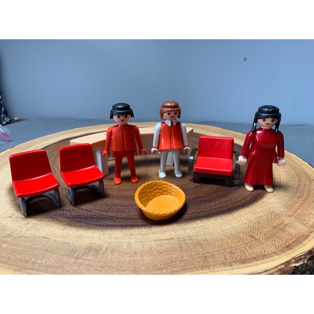 Vintage 1974 Geobra Playmobil Figures & Furniture Set